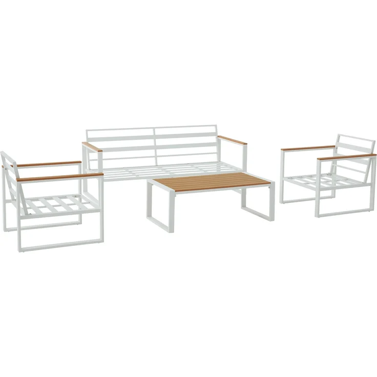 Outdoor Sitzgruppe ROROS - Stoff Weiß 323x144x75 cm | Gartenloungeset Gartenessgruppe Gartenmöbelset Stühle Bank Tisch Garten Sitzgruppe – Bild 7