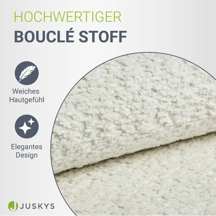 Juskys Boxspringbett Manitoba - Bouclé-Stoff, Gepolstertes Kopfteil mit Steppung & Stabile Konstruktion, Topper inklusive - Creme – Bild 6
