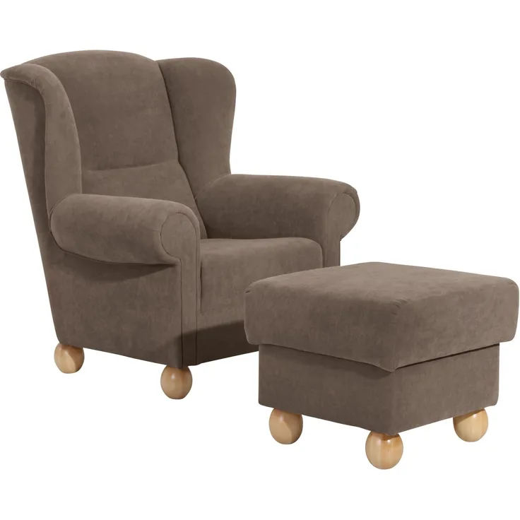 Ohrenbackensessel Kasha Bezug Veloursstoff Buche natur / sahara 22252