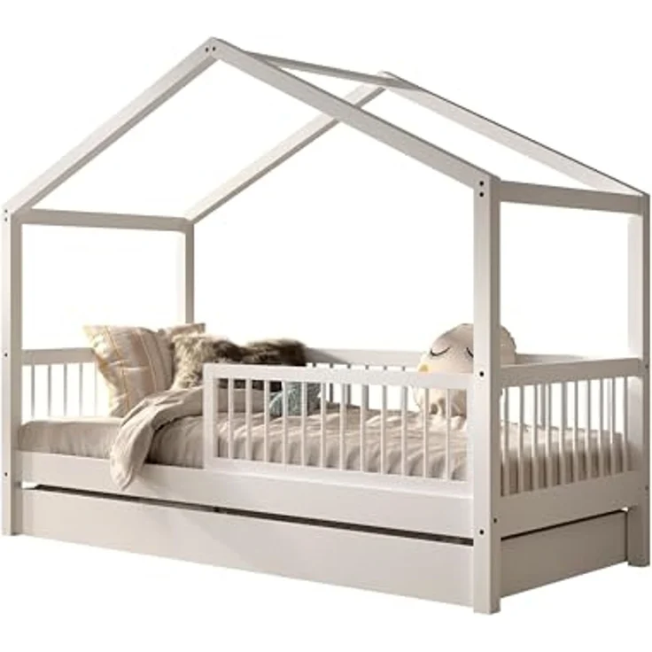 Hausbett >Buche Massiv< in Buche massiv weiß lackiert - 207,5x170x97,5 (BxHxT) – Bild 1