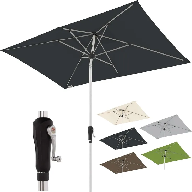 doppler Aluminium Sonnenschirm SL-AZ 220x140 - Rechteckiger Kurbelschirm - Modernes Design - Starker UV-Schutz - 220x140 cm - Anthrazit
