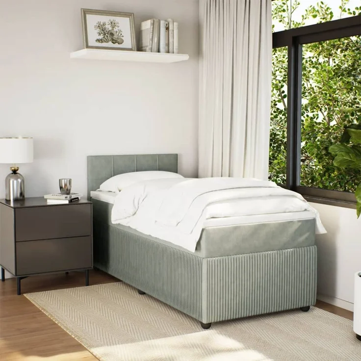 vidaXL Boxspringbett mit Matratze Hellgrau 80x200 cm Samt 3287590 – Bild 3