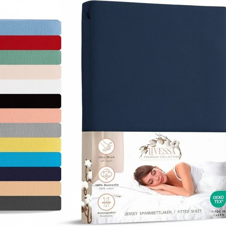 livessa Spannbettlaken Jersey Spannbettlaken 100% Baumwolle – Atmungsaktiv -Weich, Jersey, Gummizug: Rundumgummizug, In 9 Größen und vielen Farben erhältlich – Bild 4