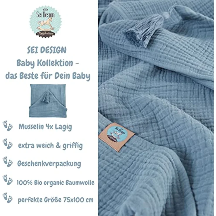 SEI Design Kapuzenhandtuch BIO Baby-Badeponcho 75x100 cm, Musselin (1-St), Musselin 4-lagig - 100% BIO Baumwolle – Bild 5