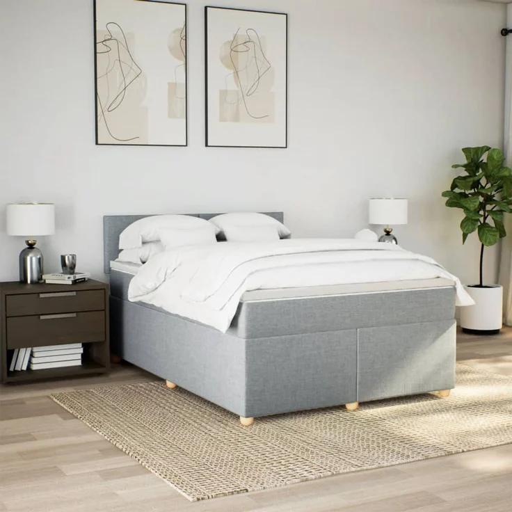 vidaXL Boxspringbett mit Matratze Hellgrau 140x190 cm Stoff 3288968 – Bild 4