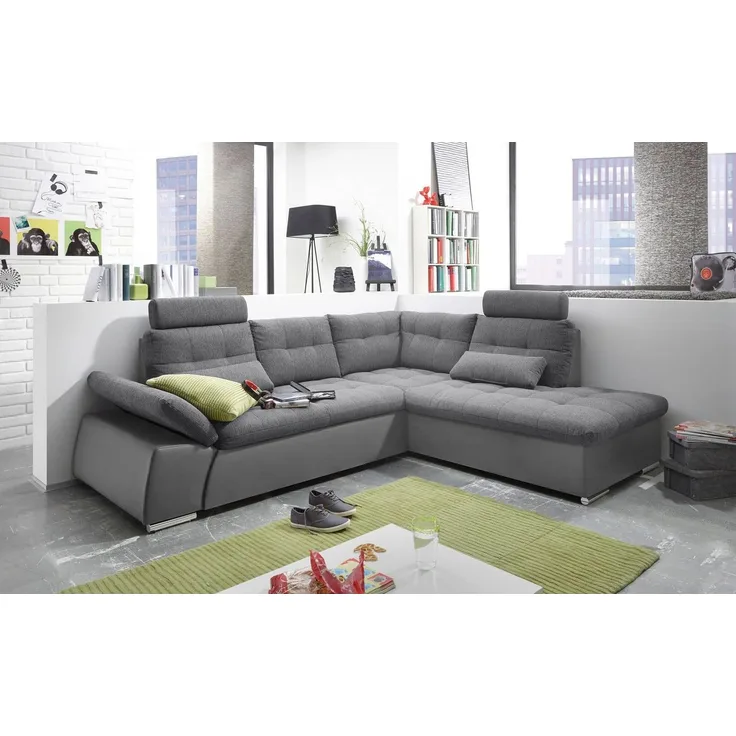 Ecksofa Jakarta Dunkelgrau | Anthrazit – Modernes Sofa mit Schlaffunktion & Kissen | ED Exciting Design