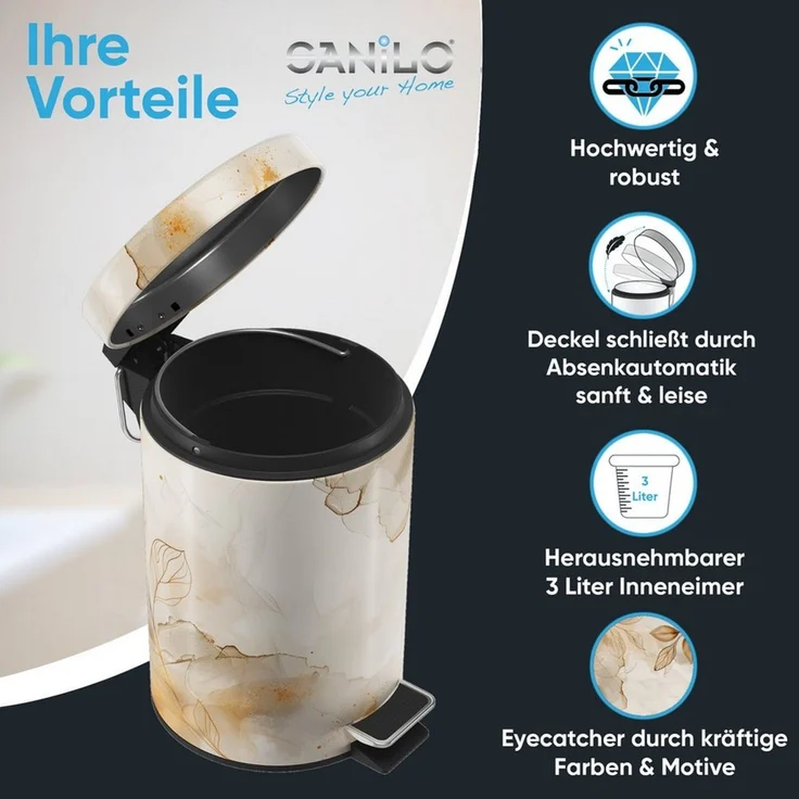 Sanilo Kosmetikeimer mit Motiv, viele schöne Bad Mülleimer zur Auswahl, 3 Liter, Abfalleimer mit Absenkautomatik & Innenbehälter