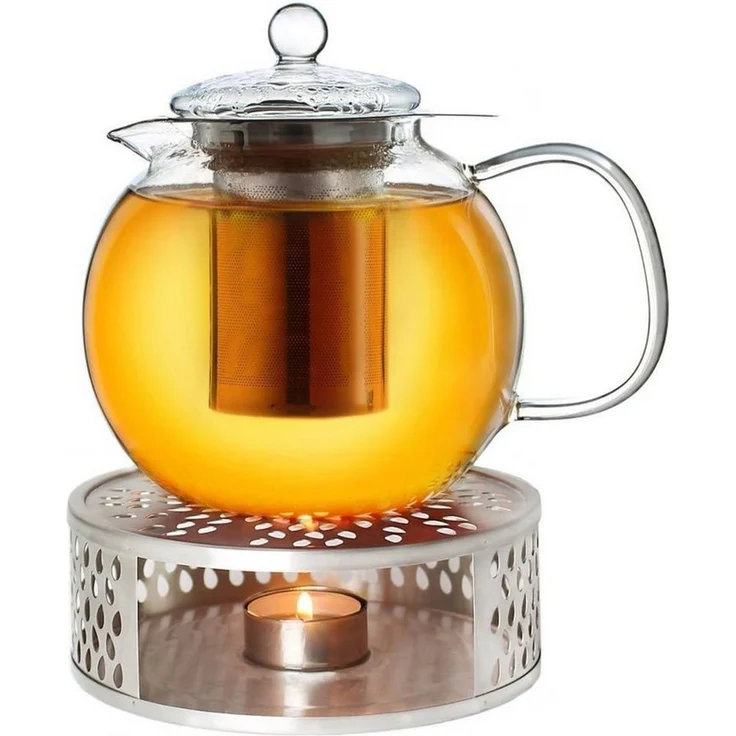 Creano Teekanne Creano Teekanne aus Glas 1,3l + ein Stövchen aus Edelstahl, 3-teilige, (Set, 4-St) – Bild 2