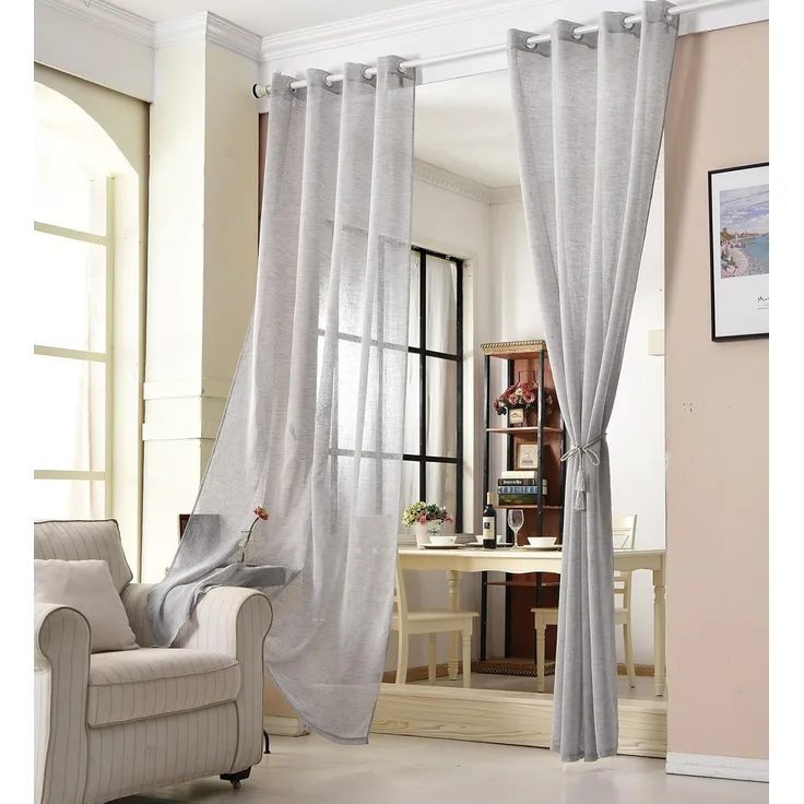 Woltu Gardine (1 St), Ösen, halbtransparent, mit Ösen Leinen Optik Ösenschal