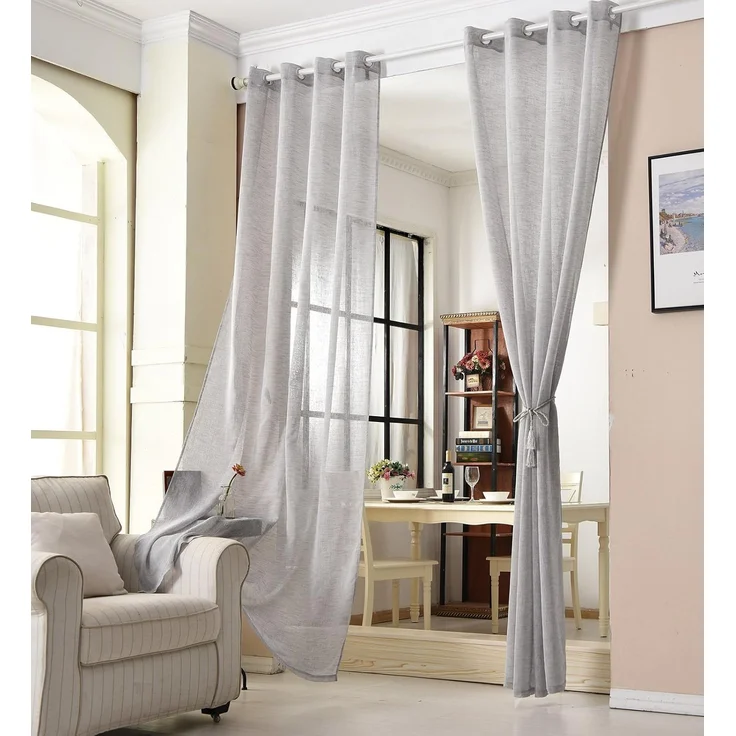 Woltu Gardine (1 St), Ösen, halbtransparent, mit Ösen Leinen Optik Ösenschal