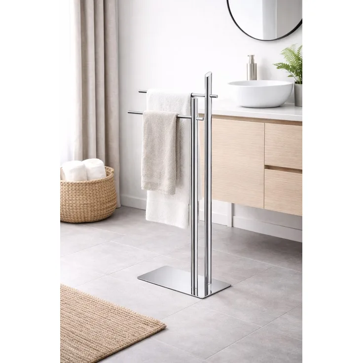 Handtuchständer freistehend Chrom 91 cm – 2 Stangen, stabil, ohne Bohren, Metall