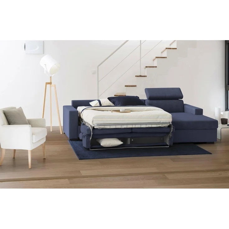 Talamo Italia - Schlafsofa mit Halbinsel Alberta, Sofa mit rechter Stauraumhalbinsel, Standardarmlehnen, 100 % Made in Italy, 280 x 95 x 85 cm, Blau – Bild 4