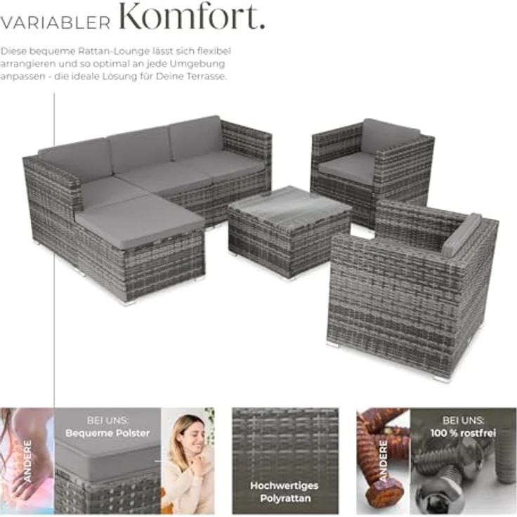 tectake Loungeset Rattan Lounge, (Set, 7-tlg), für 5 bis 6 Personen – Bild 4