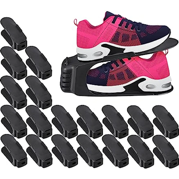Relaxdays Schuhstapler 20er Set, rutschfeste Schuhablage aus Kunststoff, für Schuhe bis Größe 39, schwarz