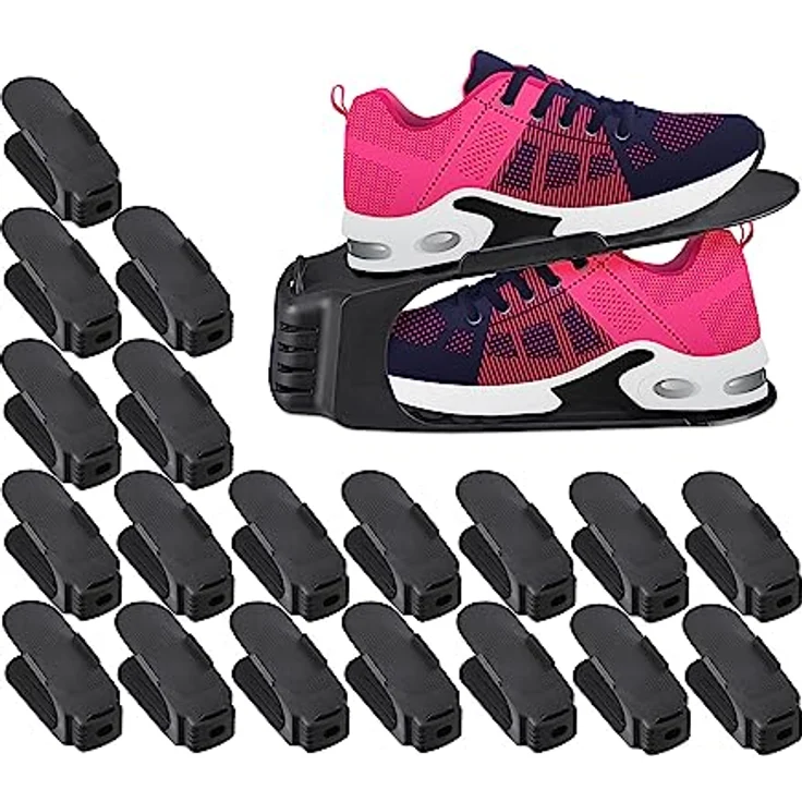 Relaxdays Schuhstapler 20er Set, rutschfeste Schuhablage aus Kunststoff, für Schuhe bis Größe 39, schwarz – Bild 1