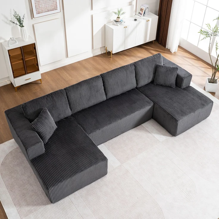 Schlafsofa U-Form 332x156x88 cm Grau aus Corduroy mit Federkern- und Schwammkernkomfort, ohne Montage – Bild 1