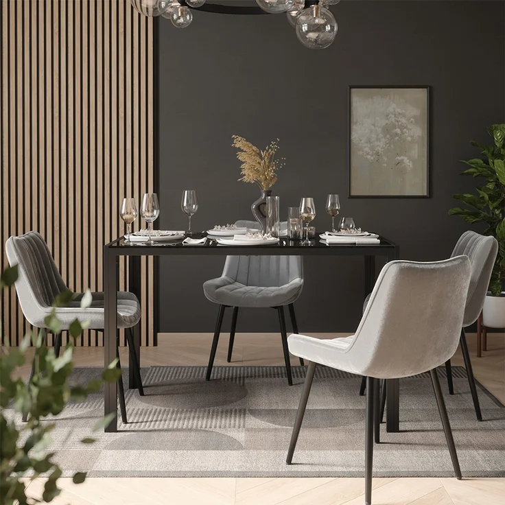 Esstisch Set Grand Schwarz 120 x 70 cm mit 4 Stühlen (Grau) Vicco – Bild 6