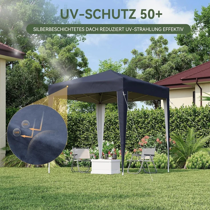 Aoxun Pop Up Pavillon 2x2m Wasserdicht, Metallrahmen-Schutzzelt, Höhe Verstellbar, Faltpavillon 2x2 mit Tragetasche für Camping Party, Blau – Bild 3