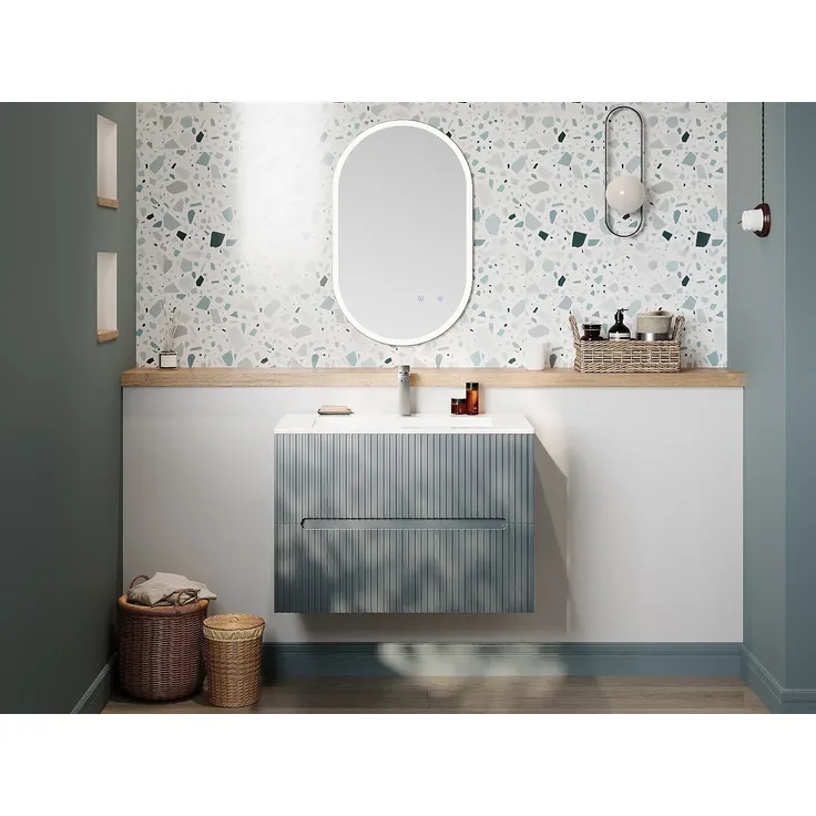 Vente-unique - PAVANI Waschbeckenmöbel Holz, Platte Blau - B 45,5 cm x H 55 cm x L 80 cm
