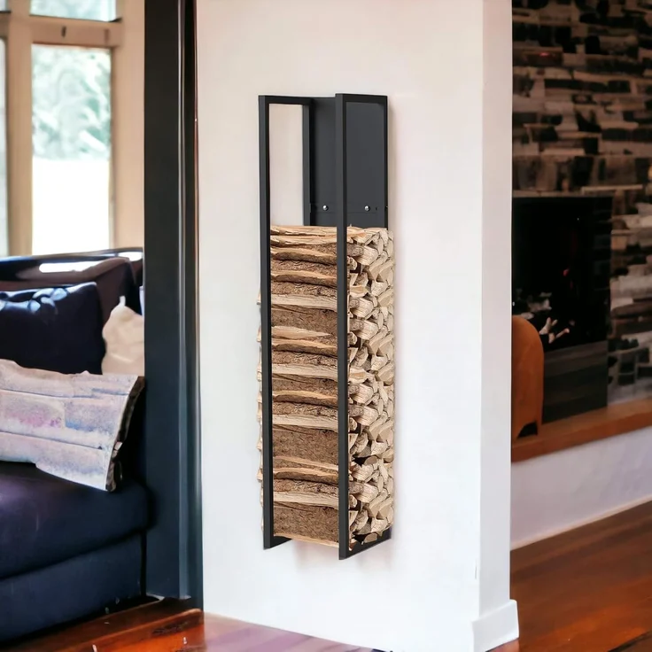 DanDiBo Kaminholzregal Innen Metall Schwarz Kaminholzständer 120 cm mit Rückwand an der Wand Hängend 96465 Holzkorb Kaminholzhalter Holzregal – Bild 3