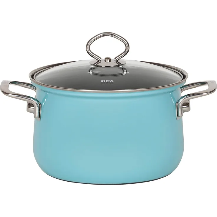 Riess Nouvelle Fleischtopf mit Glasdeckel Ø16 cm 1,5 Liter Kristallblau Emaille