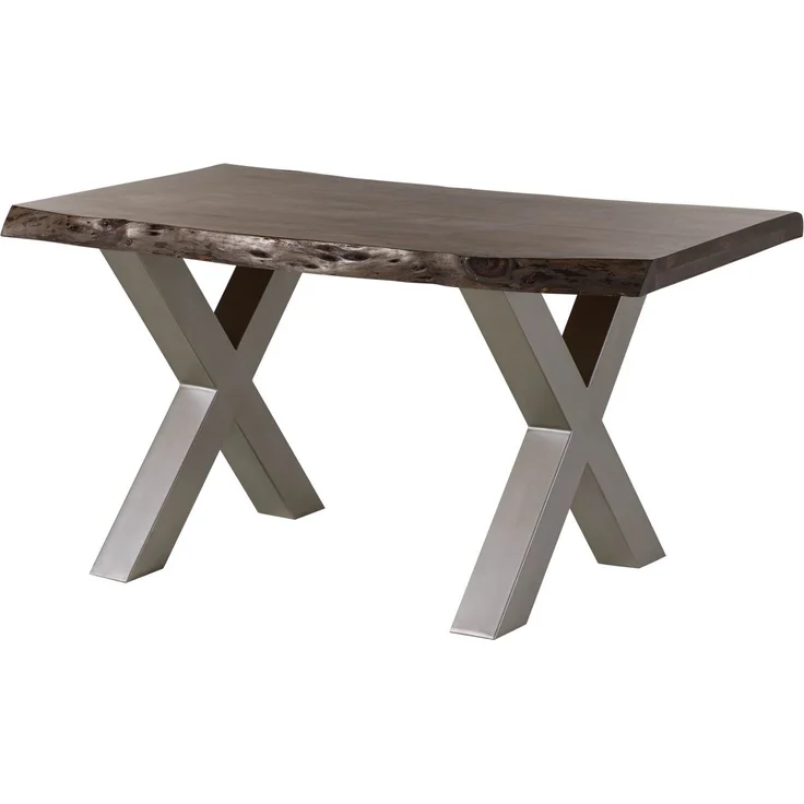 Baumtisch Akazie 140x90x77 grau lackiert / X-Beine silber matt FREEFORM 5 – Bild 1