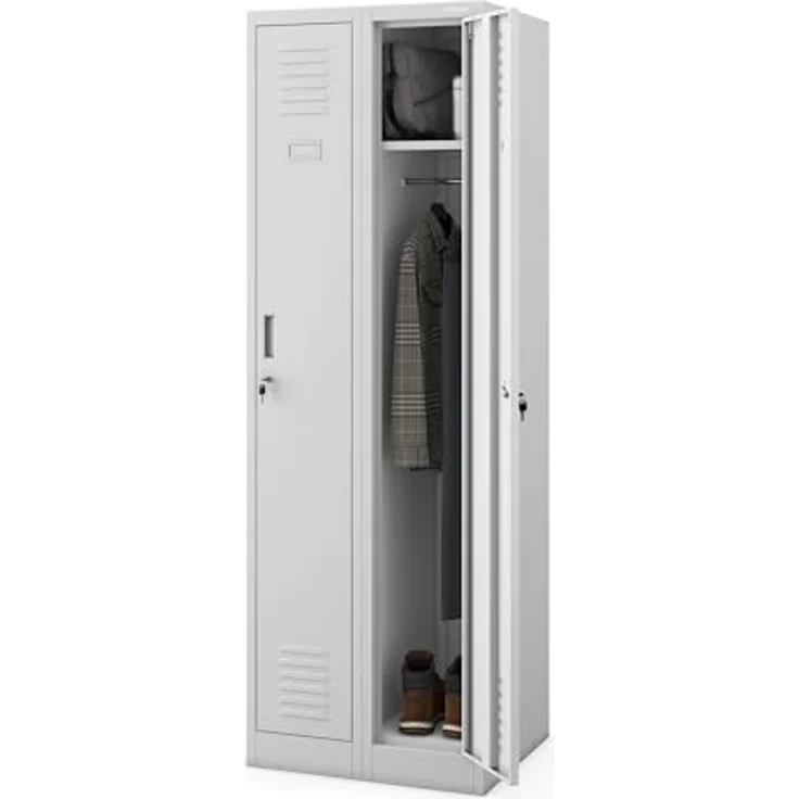 Jan Nowak Spind Schrank, Kleiderschrank, Metallschrank, Schließfachschrank | 2 Abteile mit Kleiderstange, Lüftungsschlitze, Trennwände, 4 Kleiderhaken pro Abteil | 180 x 60 x 50 cm, Grau – Bild 5