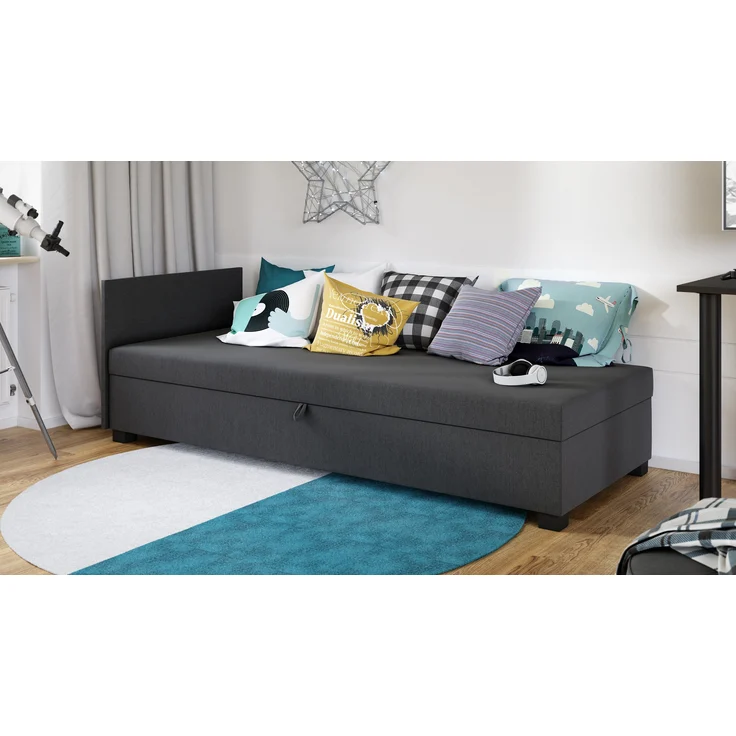 Sofa Misti II - Einzelbett, Schlafsofa mit Bettkasten, Bettsofa, Farbauswahl, Bettgestell, Komfortbett, Bett für Jugendzimmer, Schlafmöbel (Graphit (Lux 06)) – Bild 1