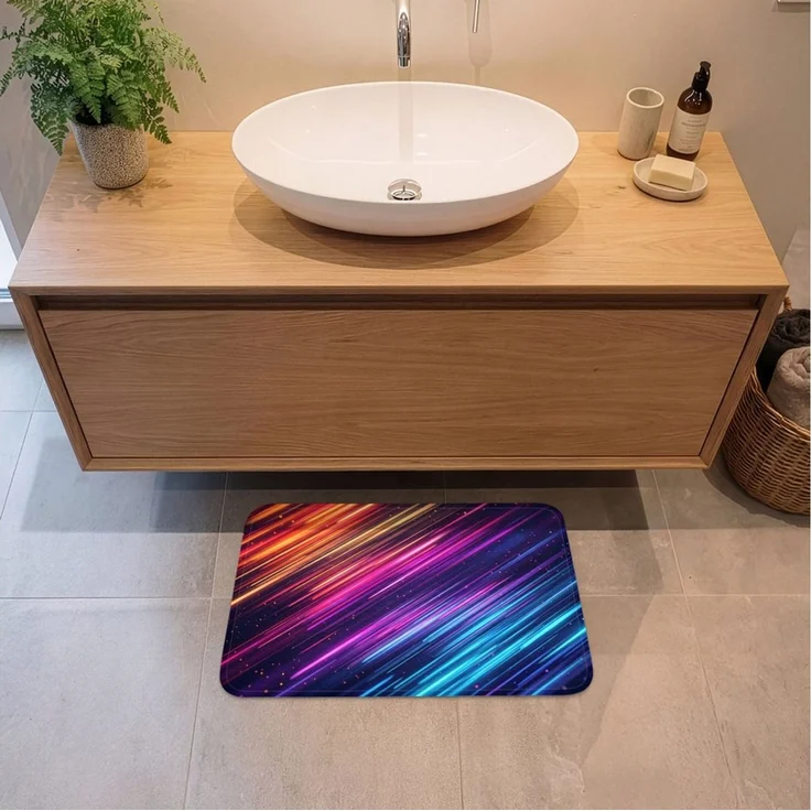 OnlyWow Badematte Geschwindigkeit - Kosmos - Farbenfroh, Höhe 10 mm, Polyester, Rechteckig, Badezimmerteppich, Badteppich, Rutschfest, Badvorleger, Waschbar – Bild 2