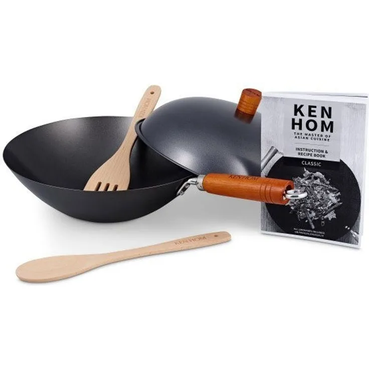 KEN HOM wok with w. handle Lid Wooden Scoop and Spatula (5pc)