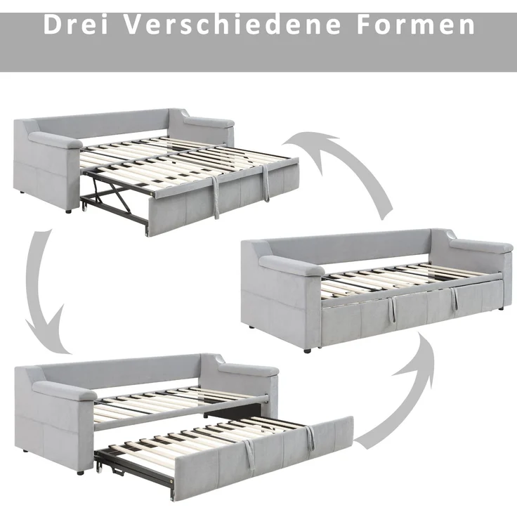 Ausziehbett 90/180×190 cm aus Samt mit Bluetooth-Sound und USB – multifunktionales Schlafsofa mit Stauraum – Bild 7