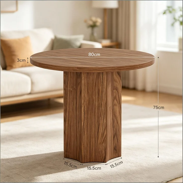 Moderne Besprechungstisch,Runder Bürotisch,Kleine Kaffeetisch,Konferenztisch(nur Tisch)--Braun--80x80x75.5cm--YOUDENOVA – Bild 3