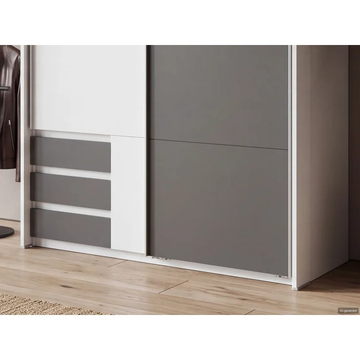 Schwebetürenschrank 2tg Kleiderschrank 138cm Weiß Grafit Schubladen Passepartout – Bild 4