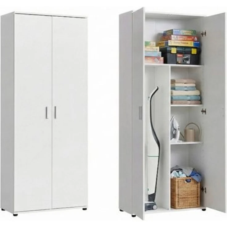 Home Collective Mehrzweckschrank 75 cm breit mit Einlegeböden 75x35x184 cm (BxTxH) Weiß mit 2 Einlegeböden und Fach für Staubsauger – Bild 4