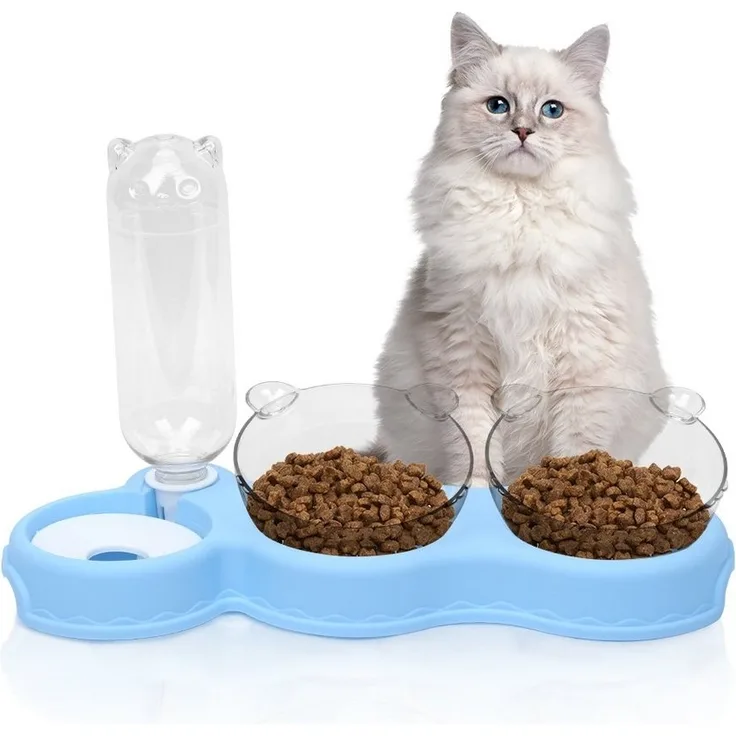 OSTWOLKE Futternapf Katzennapf 15° Kippbare Fressnapf 3 in 1 Katzen Napfset Futterstation, Kunststoff, für Katzen und Kleine Hunde