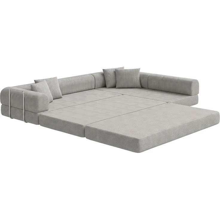 skølm 'Lofn' Modulares Sofa 4 Sitzer, 300x200 cm, Vollschaumcouch mit Metallgestell, Cord hellgrau, Schlafsofa vakuumverpackt, kein Aufbau erforderlich – Bild 15