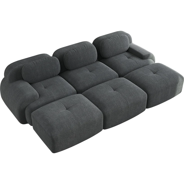 Modulares 3-Sitzer-Sofa mit 3 Hockern aus Cordstoff,montagefreie Lieferung haustierfreundlich ultra-breite Armlehnen 32D hochelastische Polsterung für Wohnzimmer und Heimkino,Cordstoff,Grey, – Bild 6
