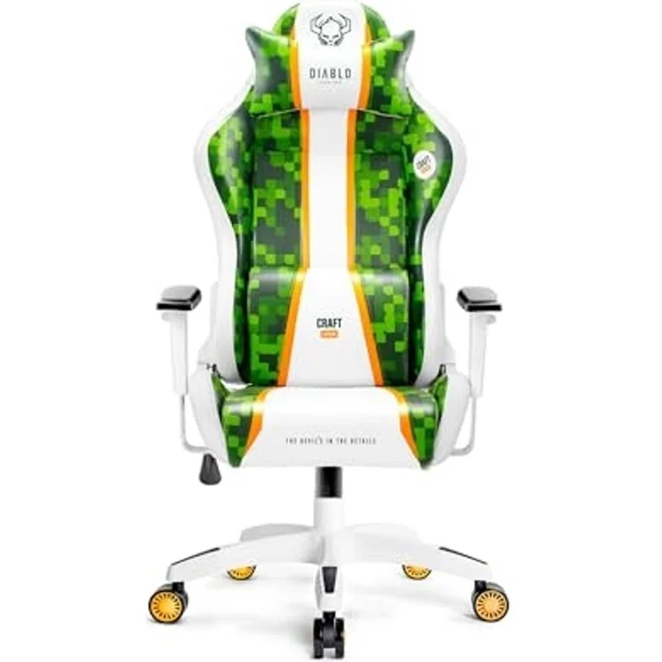 Diablo Chairs X-One 2.0 Craft Edition Kleiner Gaming-Drehstuhl ergonomischer Schreibtischstuhl mit Lendenkissen und Kopfstütze Rückenlehnenverstellung aus Kunstleder 64 x 33 x 120 cm Grün-Weiß – Bild 3