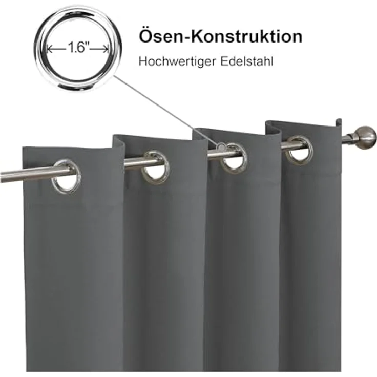 CUCRAF Thermovorhang Kälteschutz Verdunklungsvorhänge 2er Set H245 x B140 cm Gardinen mit Ösen Dunkelgrau Vorhang Blickdicht, Weich und Langlebig Schallschutz Vorhang für Schlafzimmer Wohnzimmer – Bild 6