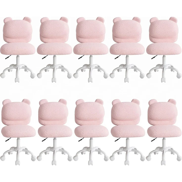 Marsail Schminktisch Stuhl, Schreibtischstuhl aus Teddyfleece, Rosa | Armlehnenlos, Bären-Rückenlehne, breitere Sitzfläche, leichtgängige Rollen, höhenverstellbar, für Schlaf & Arbeitszimmer,10p