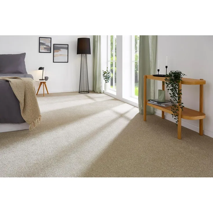 andiamo Teppichboden Izmir für Wohnzimmer und Kinderzimmer - Teppichboden Meterware zum Verlegen - Teppichbelag mit hoher Trittschalldämmung - weicher Teppichboden 400x350 cm Beige