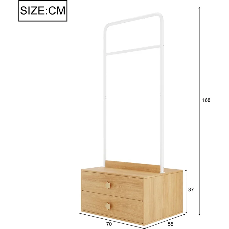 Kinder-Garderobenständer 70x55x168 cm mit Kleiderstange und 2 Schubladen – Bild 2