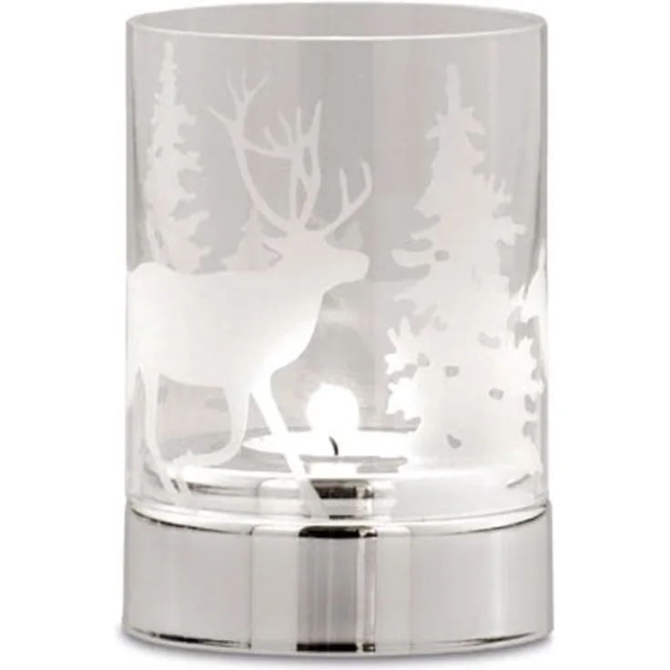 Hermann Bauer jun. Teelichthalter Tannenbaum/Rentier, klares Glas versilbert