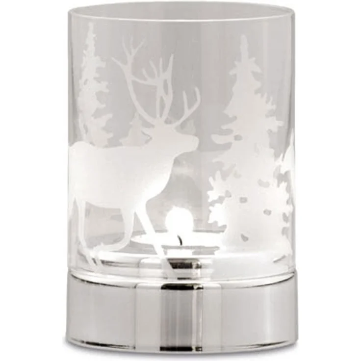 Hermann Bauer jun. Teelichthalter Tannenbaum/Rentier, klares Glas versilbert