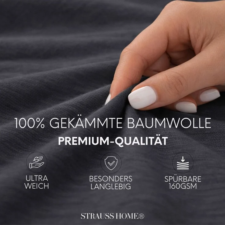 Strauss Home Spannbettlaken Premium, Gummizug: Rundumgummi, 150gr/m2 Premium Jersey 100% Baumwolle – Bild 1