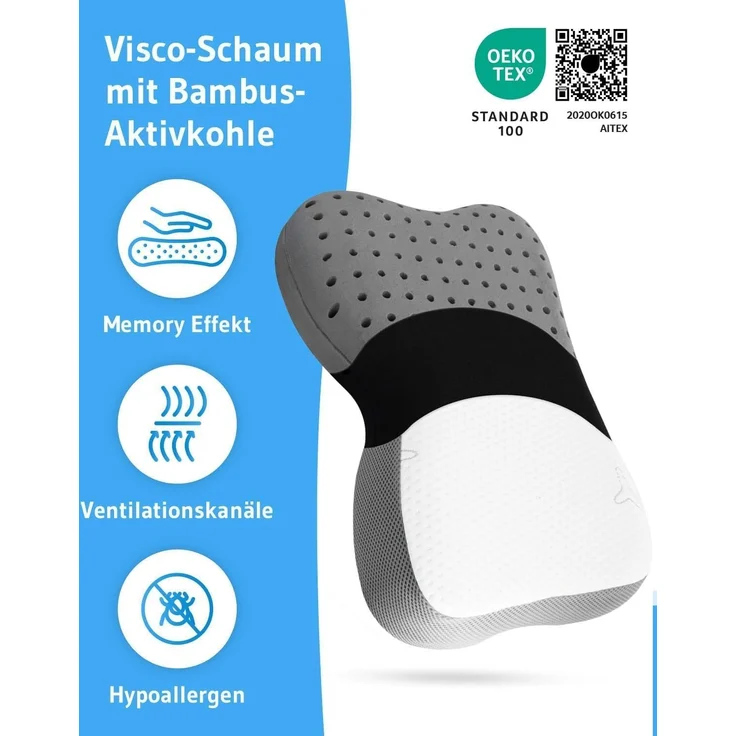 ReCharge Nackenkissen mit Bambus-Aktivkohle und Visco Schaum – Bild 4