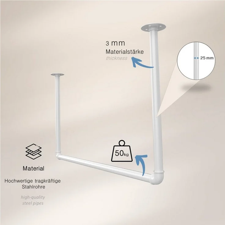 RSR Hangers Kleiderstange Milow Weiß Garderobe Garderobenstange U-Form – Bild 2