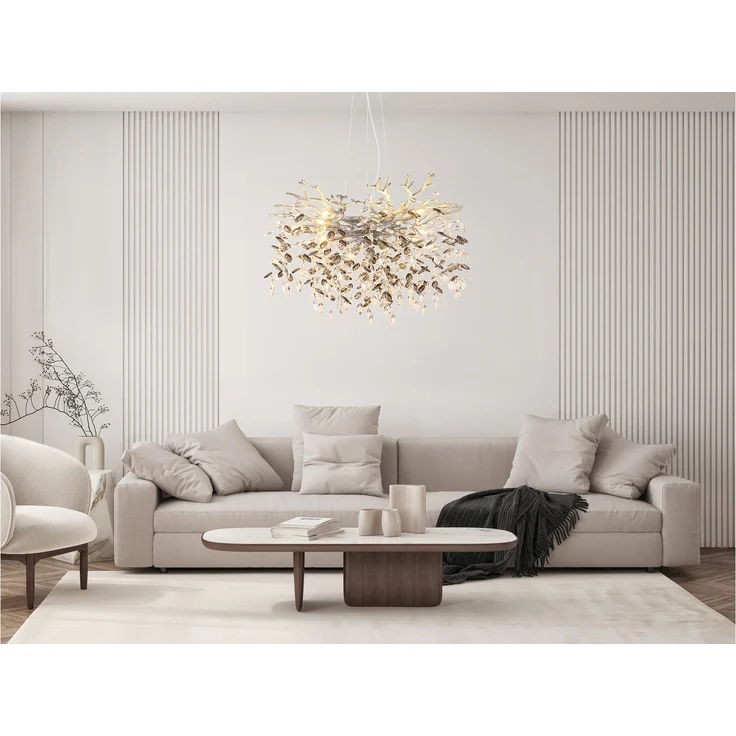 LED Kronleuchter Silber 10-flammig mit Glas Kristall 2-farbig Ø 80cm – Bild 1