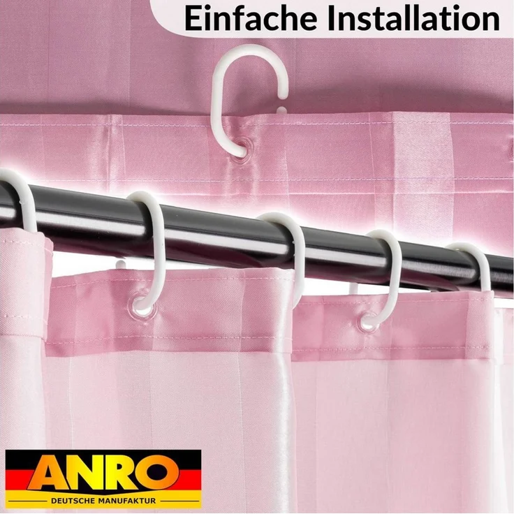 ANRO Duschvorhang aus Italien hochwertiger Badevorhang Textil mit Ösen und Haken Breite 120 cm (Packung, 1-tlg, Duschvorhang inkl. Aufhängeringe), robuster Vorhang Stangenaufhängung in Größe 200x120cm in rosa – Bild 3