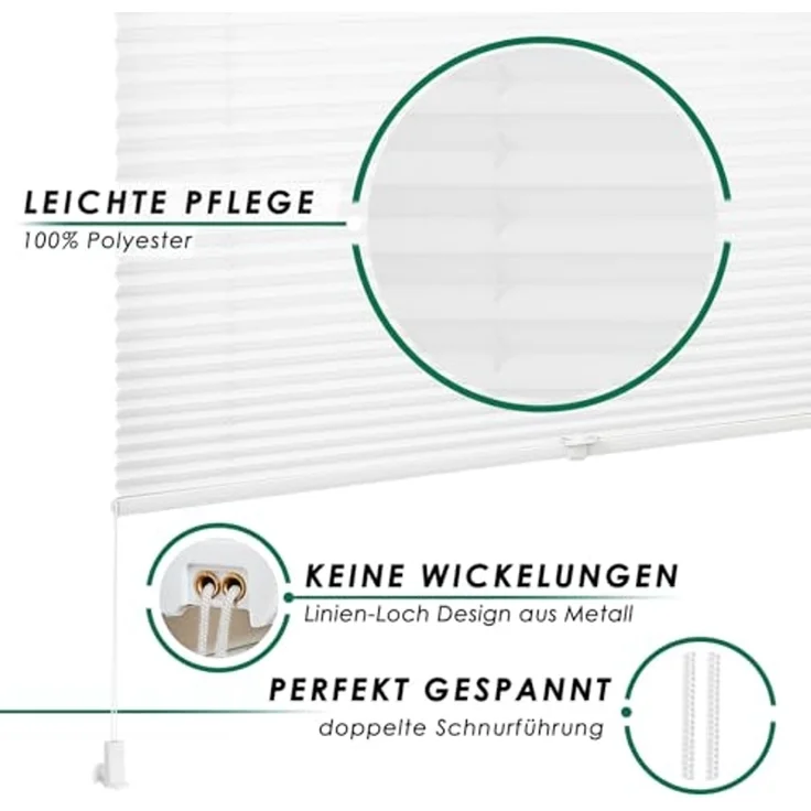 Allesin Plissee ohne Bohren Plissees Klemmfix Weiß 35x130cm(BxH), Plisseerollo Faltrollo mit Klemmträger, Jalousie Rollos für Fenster und Tür, Sichtschutz und Sonnenschutz – Bild 2